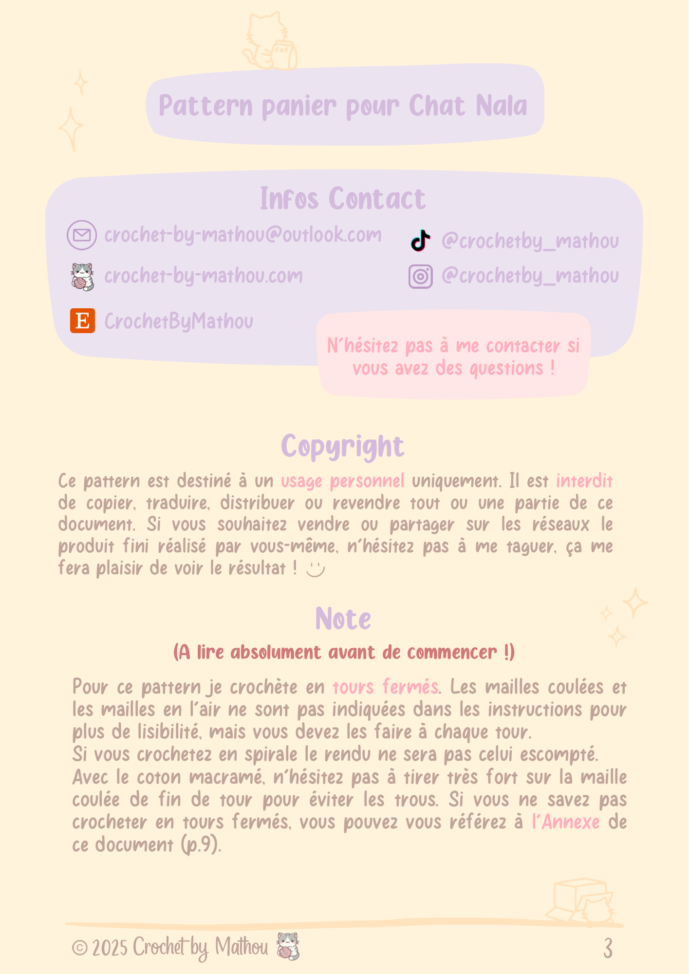 Pattern panier pour chat Nala