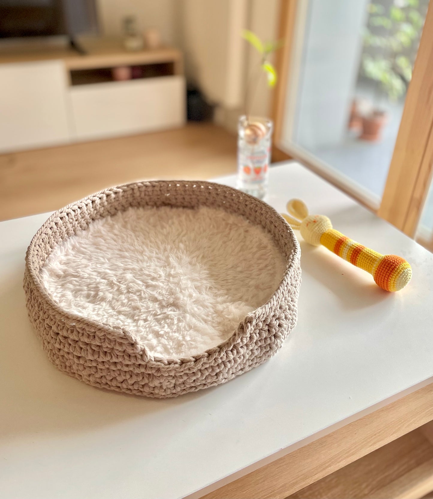Panier pour chat en coton recyclé & coussin en fourrure Oeko-Tex 🐾